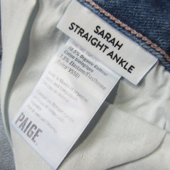 NWT Paige VINTAGE Sarah Straight Ankle in Art Piece Distressed Crop Jeans 32 - Picture 4 of 9